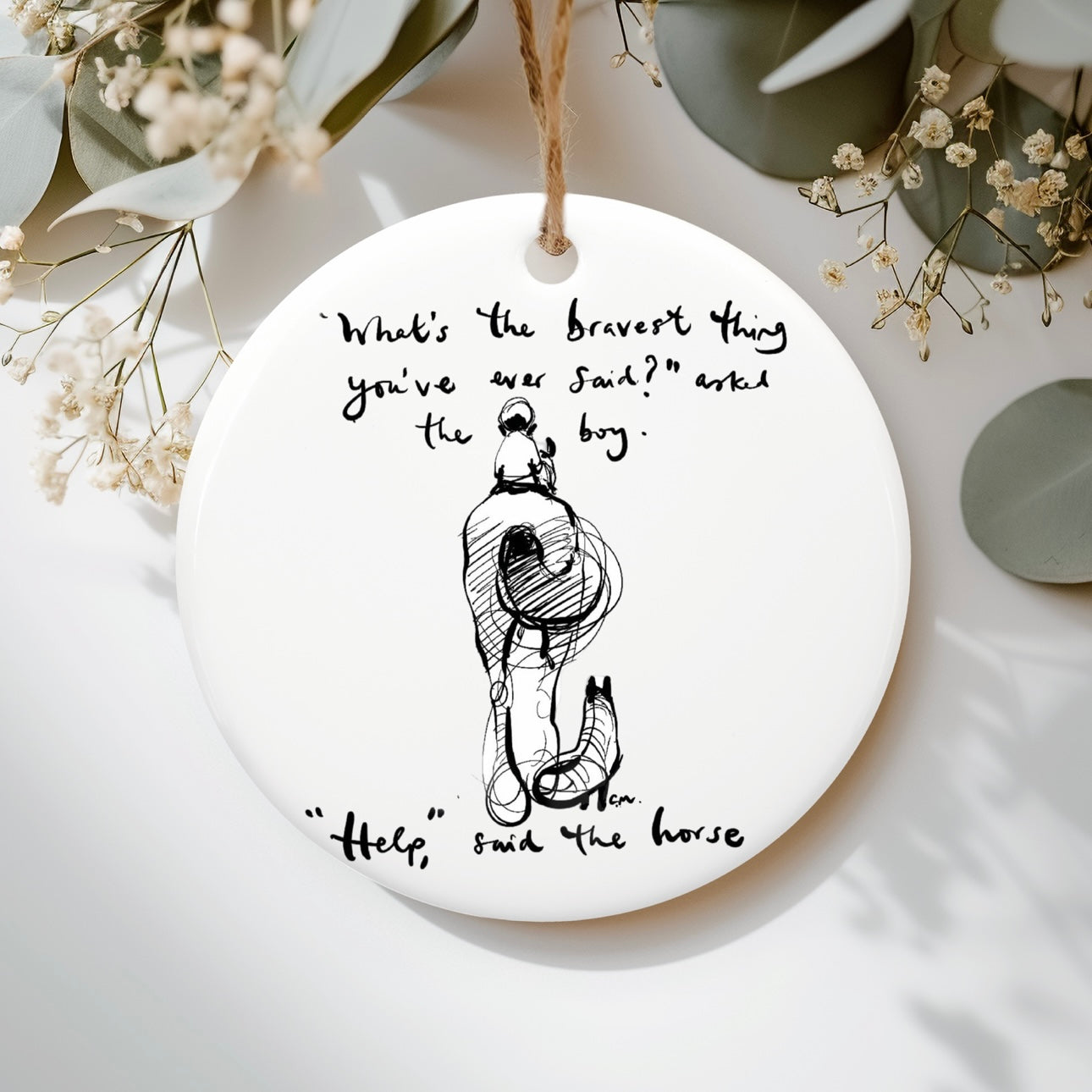 “Help” The boy, mole, fox, horse Ceramic hanging ornament