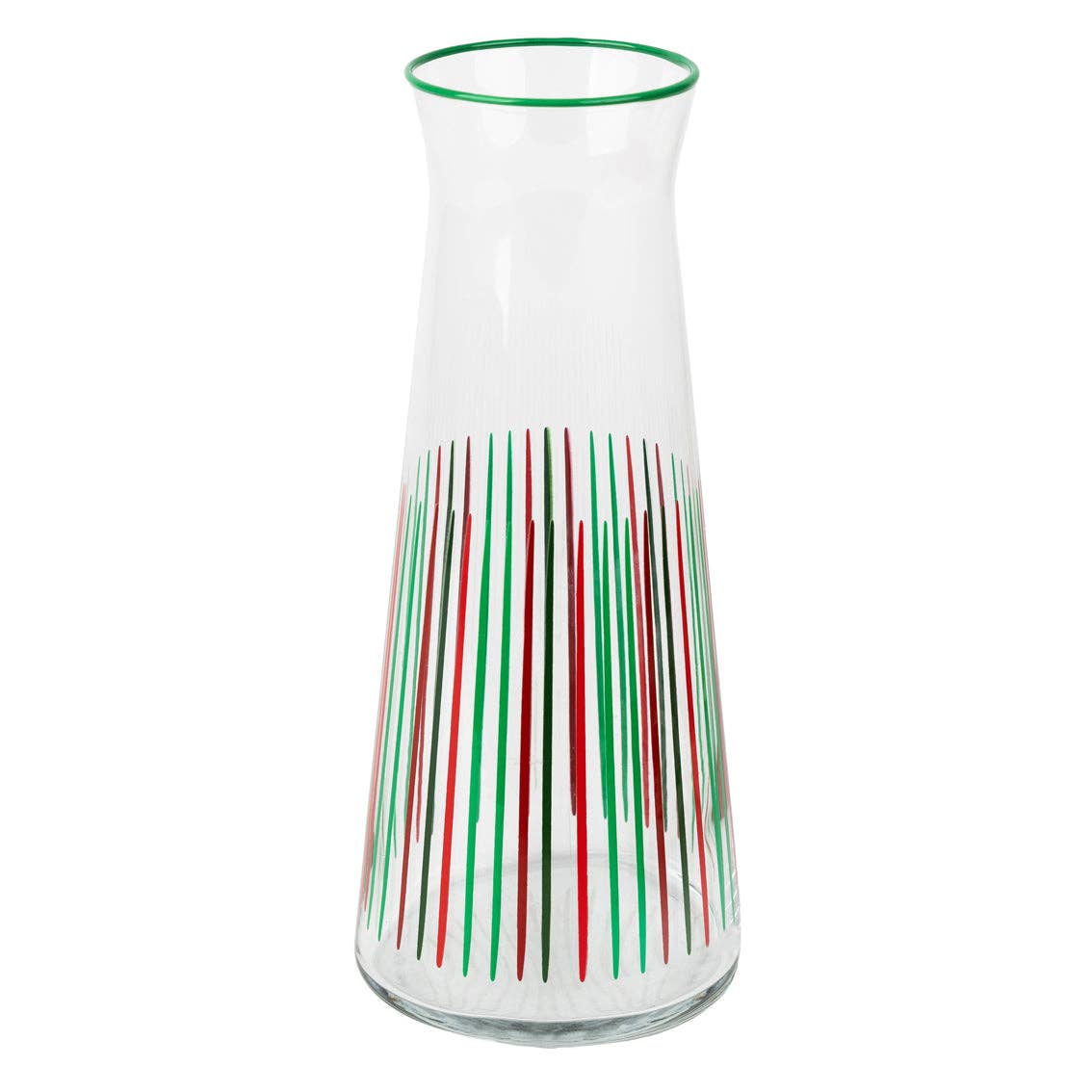 Red & Green Striped Glass Carafe | 25cm | Christmas Carafe |