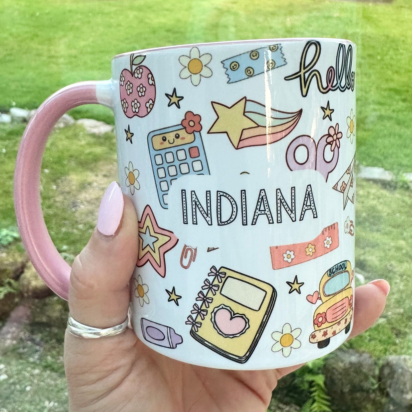 Personalised school icons mug Pink