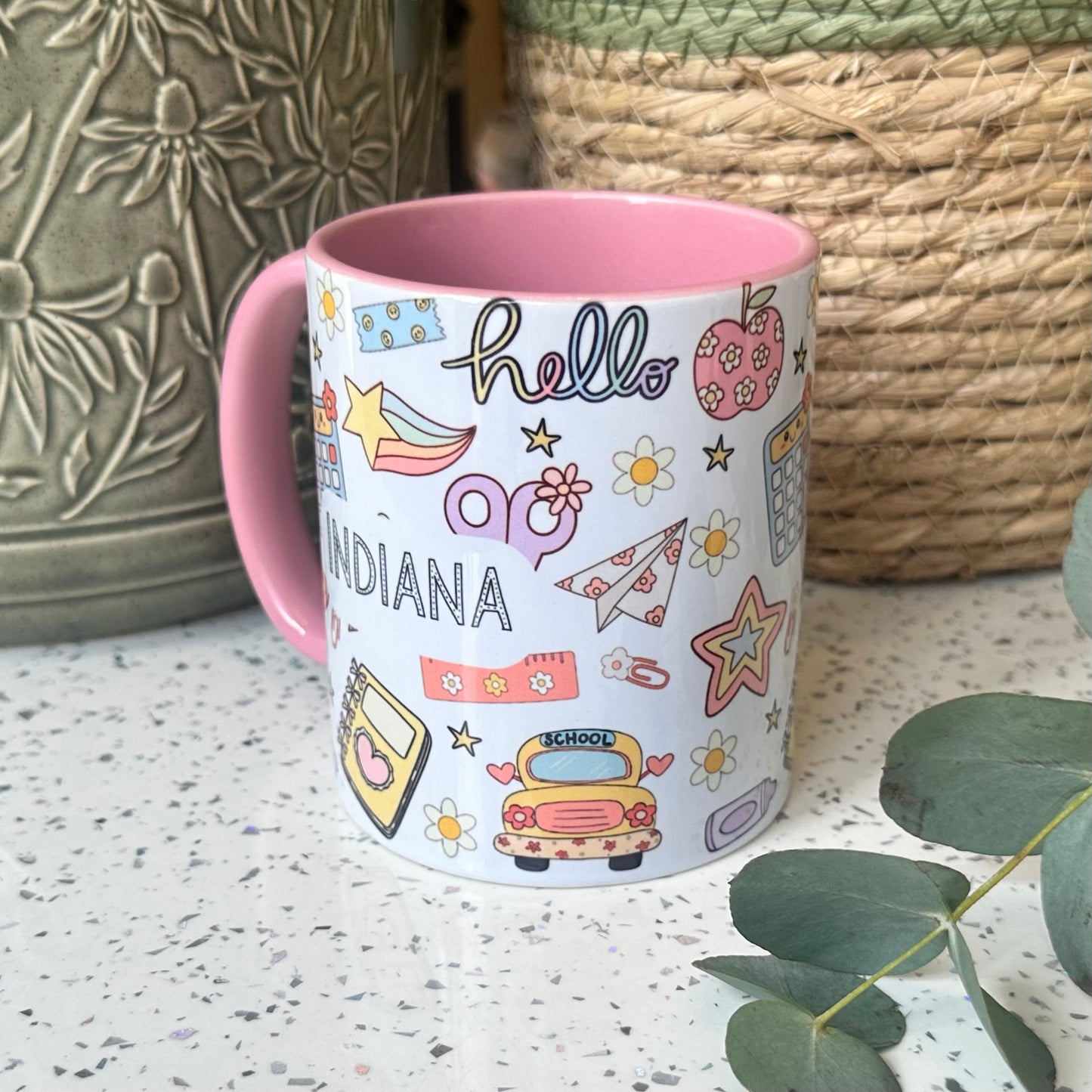 Personalised school icons mug Pink