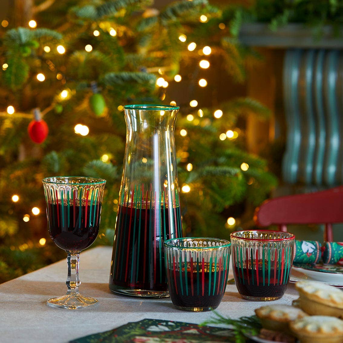 Red & Green Striped Glass Tumblers | Christmas Tumblers |