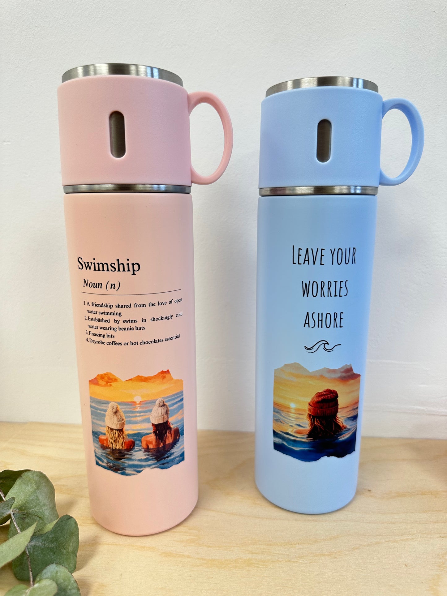 Wild swimming pink ‘swimship’ dictionary sunset thermos flask