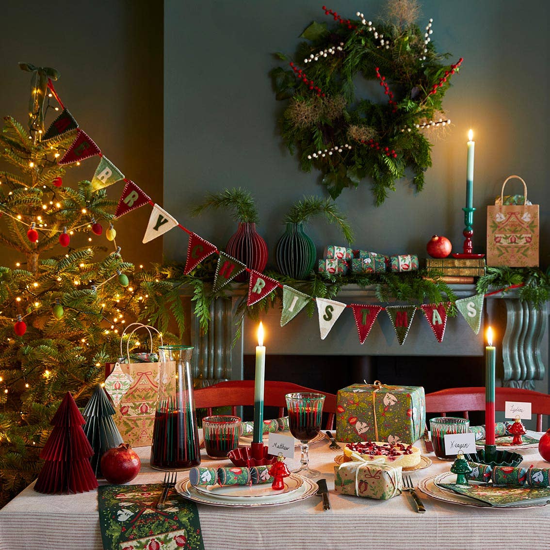 Red & Green Striped Wine Glasses | Christmas Glasses |