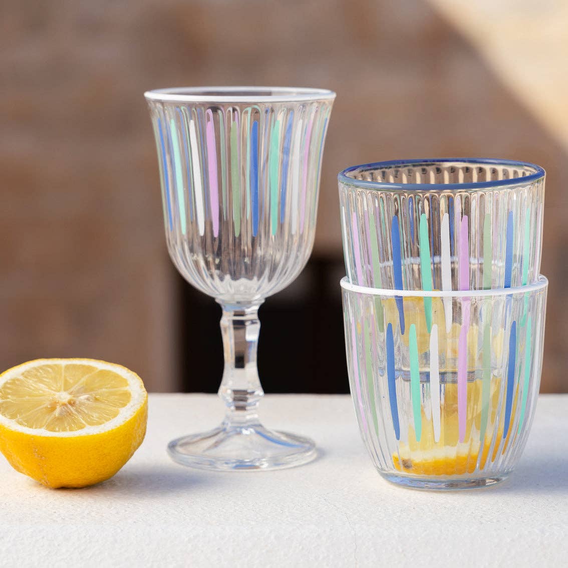 Blue & White Striped Wine Glasses | Spring | Summer |