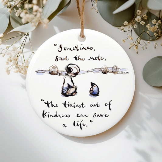 “Act of Kindness” The boy, mole, fox, horse Ceramic hanging ornament