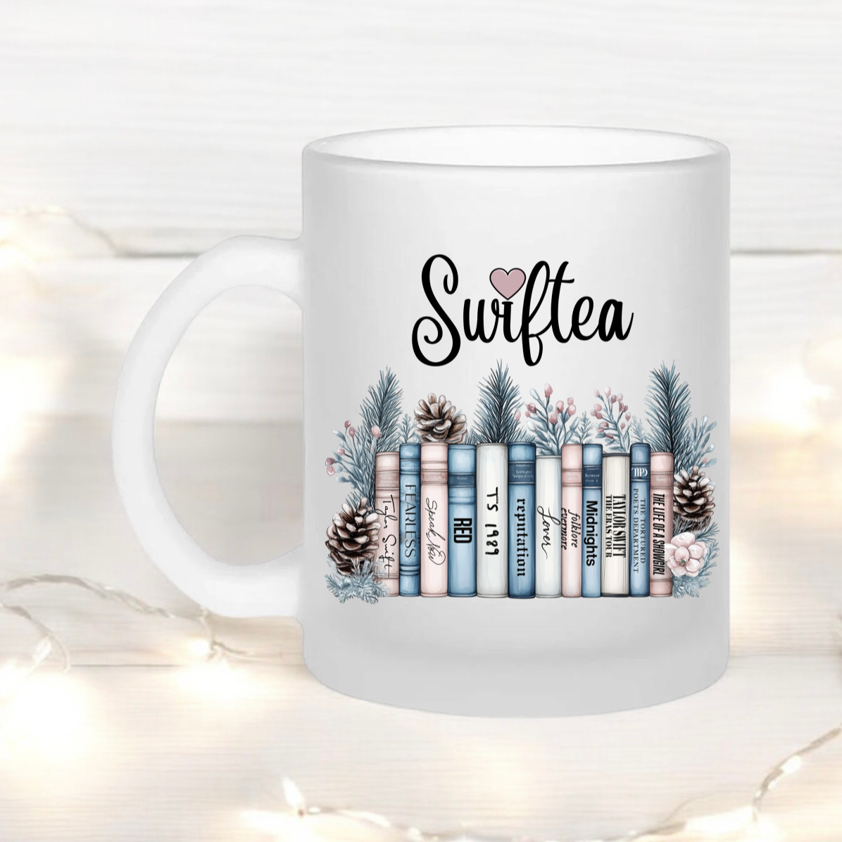 Frosted glass Swiftea winter album books 11oz glass mug