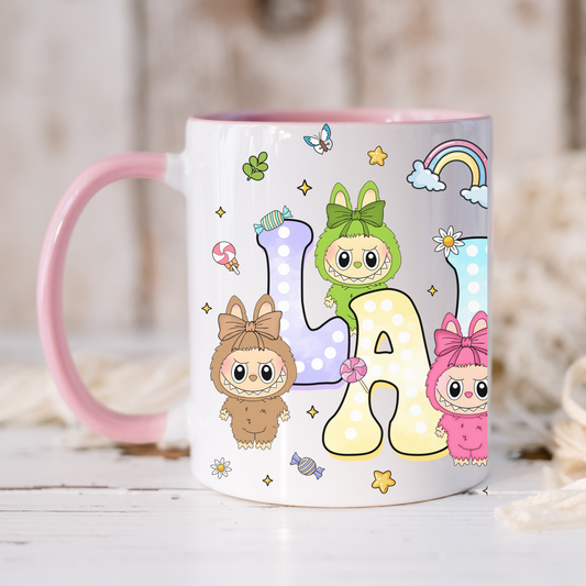 Little monsters mug with pink handle