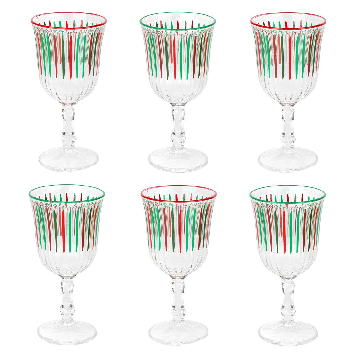 Red & Green Striped Wine Glasses | Christmas Glasses |