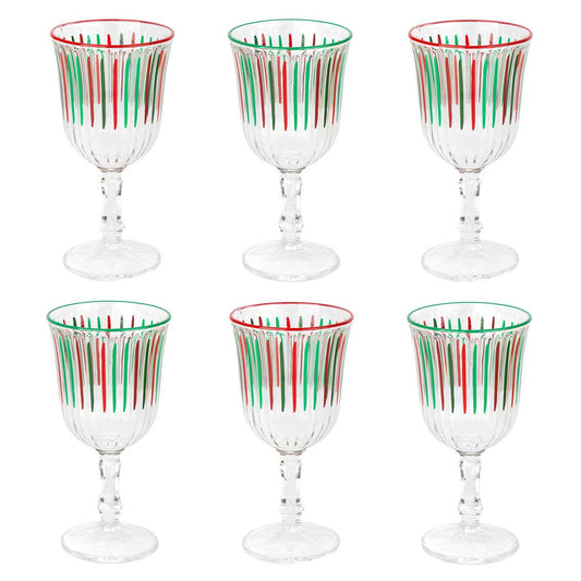 Red & Green Striped Wine Glasses | Christmas Glasses |