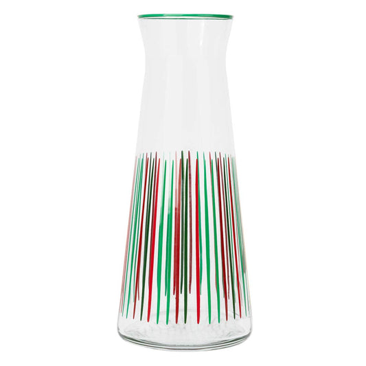Red & Green Striped Glass Carafe | 25cm | Christmas Carafe |