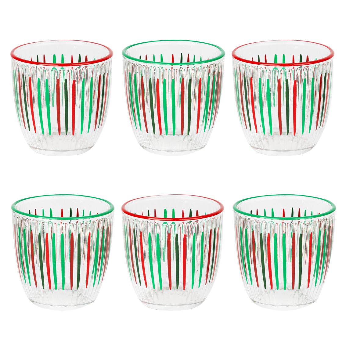 Red & Green Striped Glass Tumblers | Christmas Tumblers |