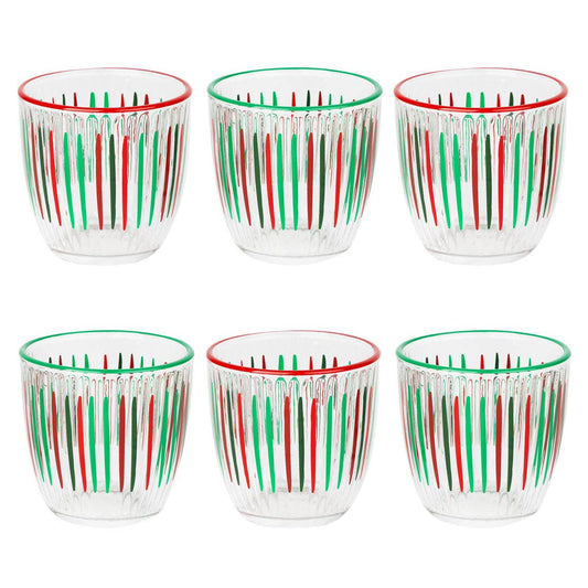 Red & Green Striped Glass Tumblers | Christmas Tumblers |